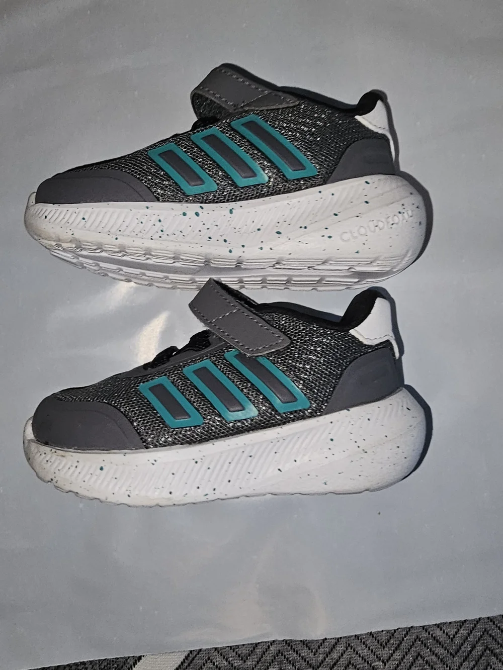 Baby Athletic Sneakers - Gray with Teal Stripes